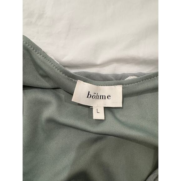 Bohme Wrap Midi Dress Women's Large Sage Green Pockets Boho Cottagecore Peasant - Picture 3 of 16